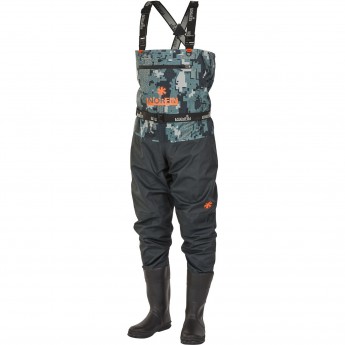 Полукомбинезон забродный NORFIN PILOT CAMO BOOTFOOT р.40-S с сапогами резина